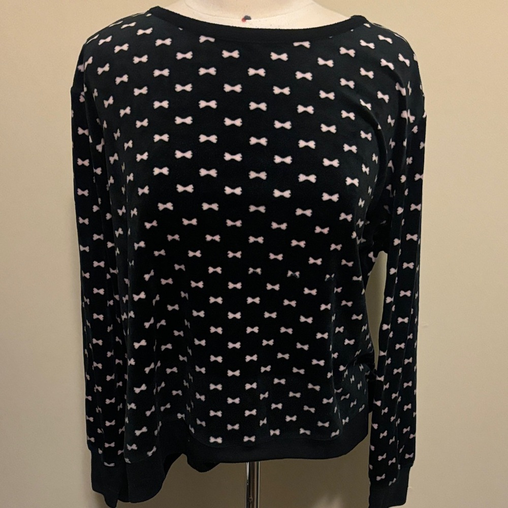 Kate Spade Black PJ Top with Pink Bow Design Size XLarge